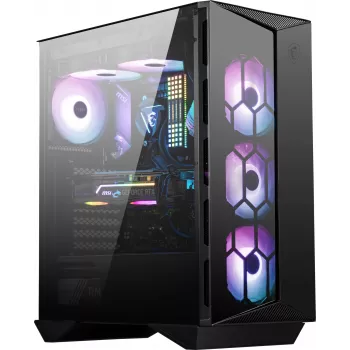 MSI MPG GUNGNIR 110R mid tower gaming computerbehuizing zwart, USB 3.2 Gen2 Type C, 4x 120mm ARGB-ventilator, Mystic Light Sync, 1 to 6 ARGB Control board, 2x gehard glas panelen, ATX, mATX, mini-ITX