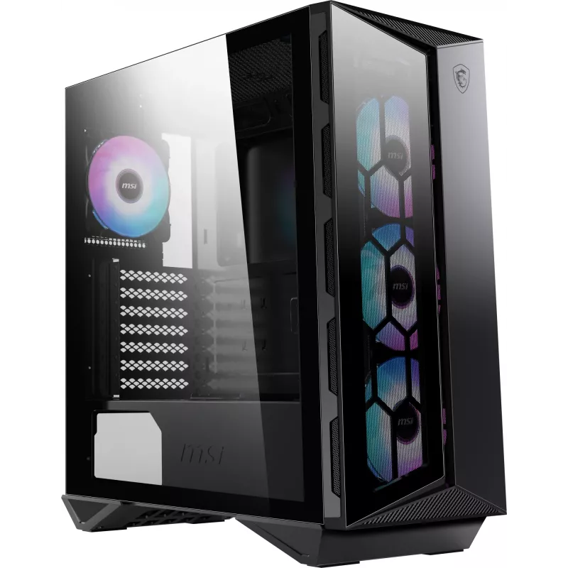 MSI MPG GUNGNIR 110R mid tower gaming computerbehuizing zwart, USB 3.2 Gen2 Type C, 4x 120mm ARGB-ventilator, Mystic Light Sync, 1 to 6 ARGB Control board, 2x gehard glas panelen, ATX, mATX, mini-ITX
