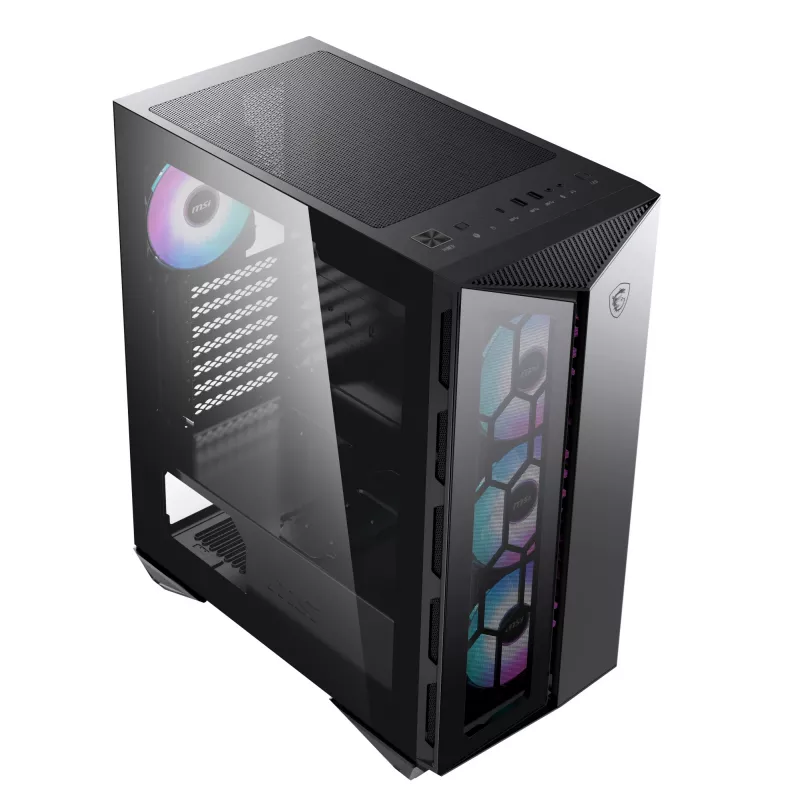 MSI MPG GUNGNIR 110R mid tower gaming computerbehuizing zwart, USB 3.2 Gen2 Type C, 4x 120mm ARGB-ventilator, Mystic Light Sync, 1 to 6 ARGB Control board, 2x gehard glas panelen, ATX, mATX, mini-ITX
