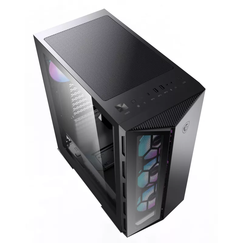 MSI MPG GUNGNIR 110R mid tower gaming computerbehuizing zwart, USB 3.2 Gen2 Type C, 4x 120mm ARGB-ventilator, Mystic Light Sync, 1 to 6 ARGB Control board, 2x gehard glas panelen, ATX, mATX, mini-ITX