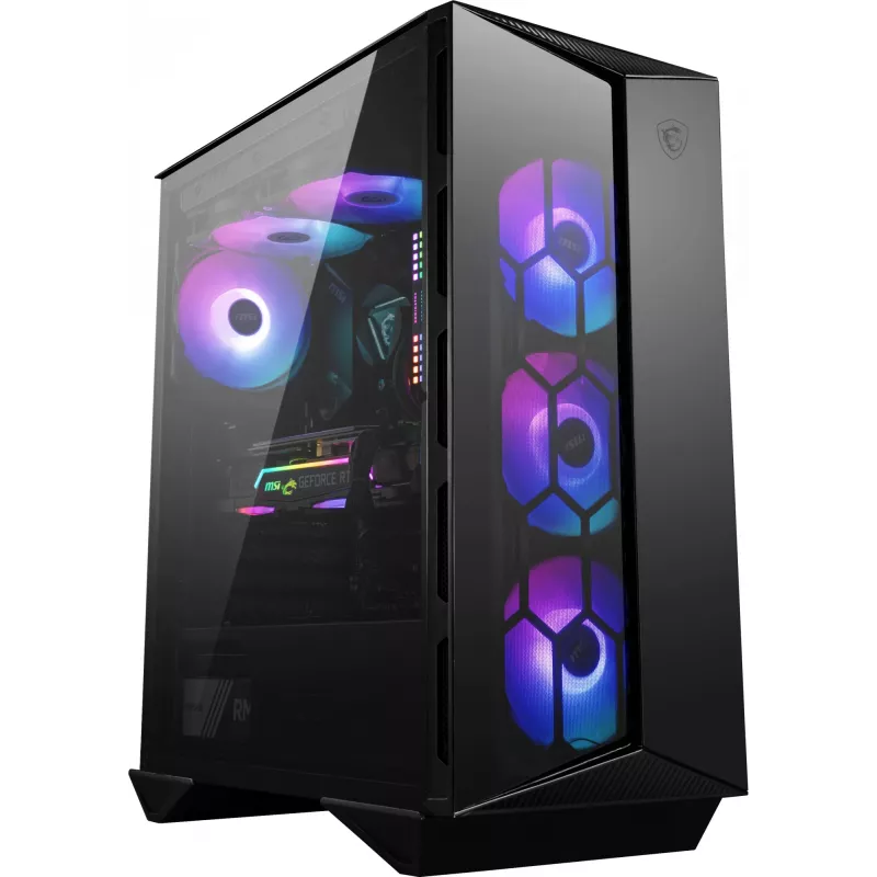 MSI MPG GUNGNIR 110R mid tower gaming computerbehuizing zwart, USB 3.2 Gen2 Type C, 4x 120mm ARGB-ventilator, Mystic Light Sync, 1 to 6 ARGB Control board, 2x gehard glas panelen, ATX, mATX, mini-ITX