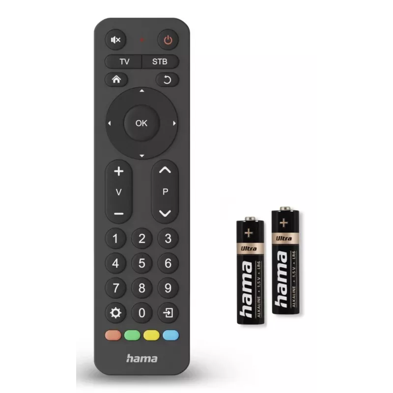 Hama 00221056 universele tv-afstandsbediening 2-in-1, IR, grote knoppen, lerend, zwart
