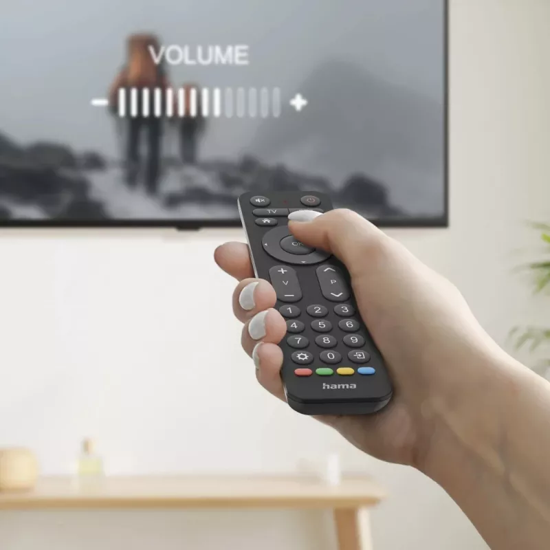 Hama 00221056 universele tv-afstandsbediening 2-in-1, IR, grote knoppen, lerend, zwart