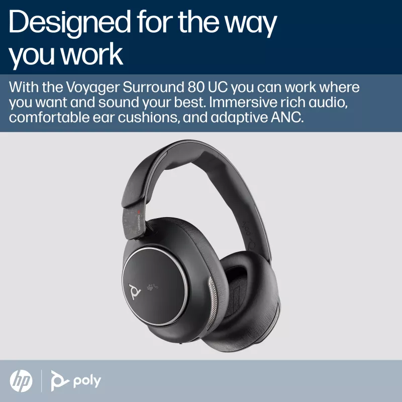 HP Poly Voyager Surround 80 UC Microsoft Teams-gecertificeerd USB-C-headset +USB-C/A-adapter