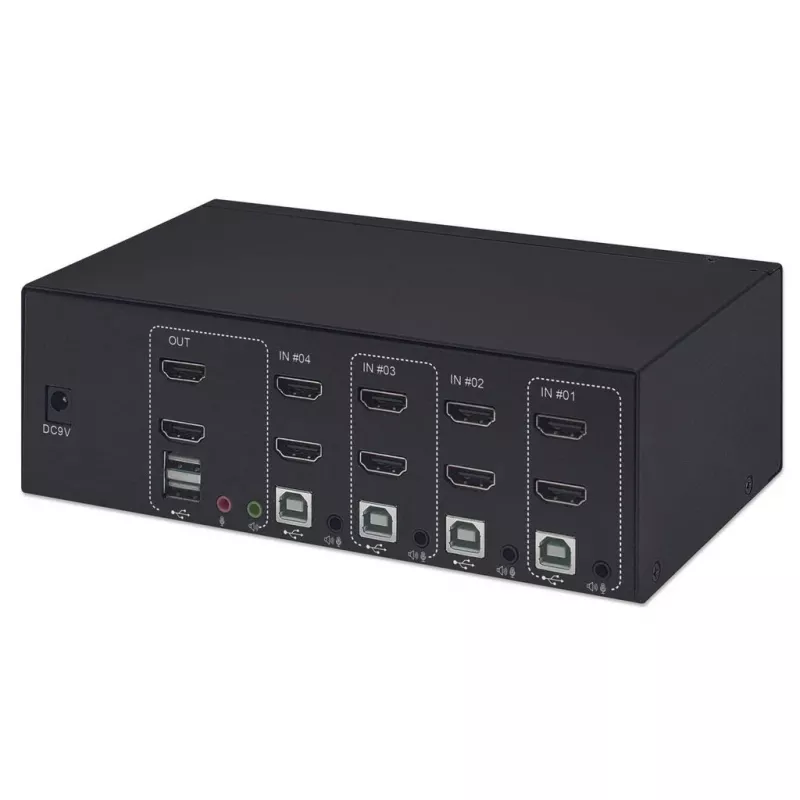 KVM-switch Manhattan 4-poorts 4K@30Hz USB-A audio mic