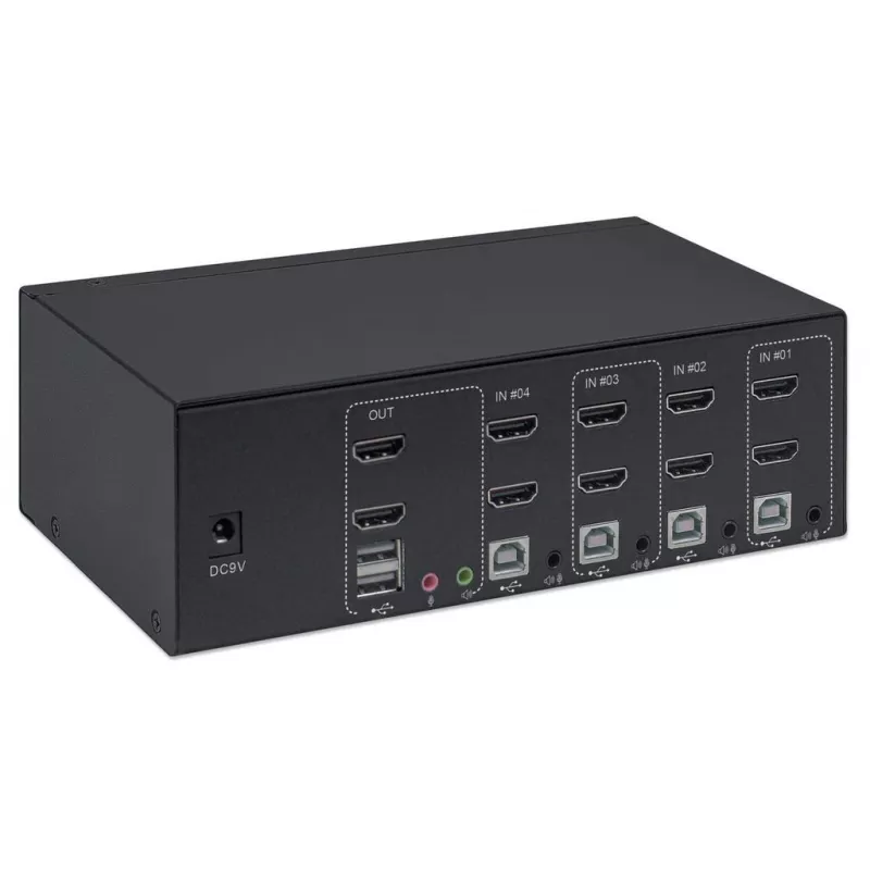 KVM-switch Manhattan 4-poorts 4K@30Hz USB-A audio mic