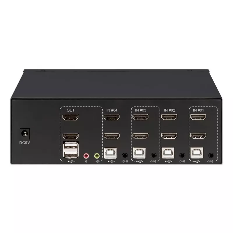 KVM-switch Manhattan 4-poorts 4K@30Hz USB-A audio mic