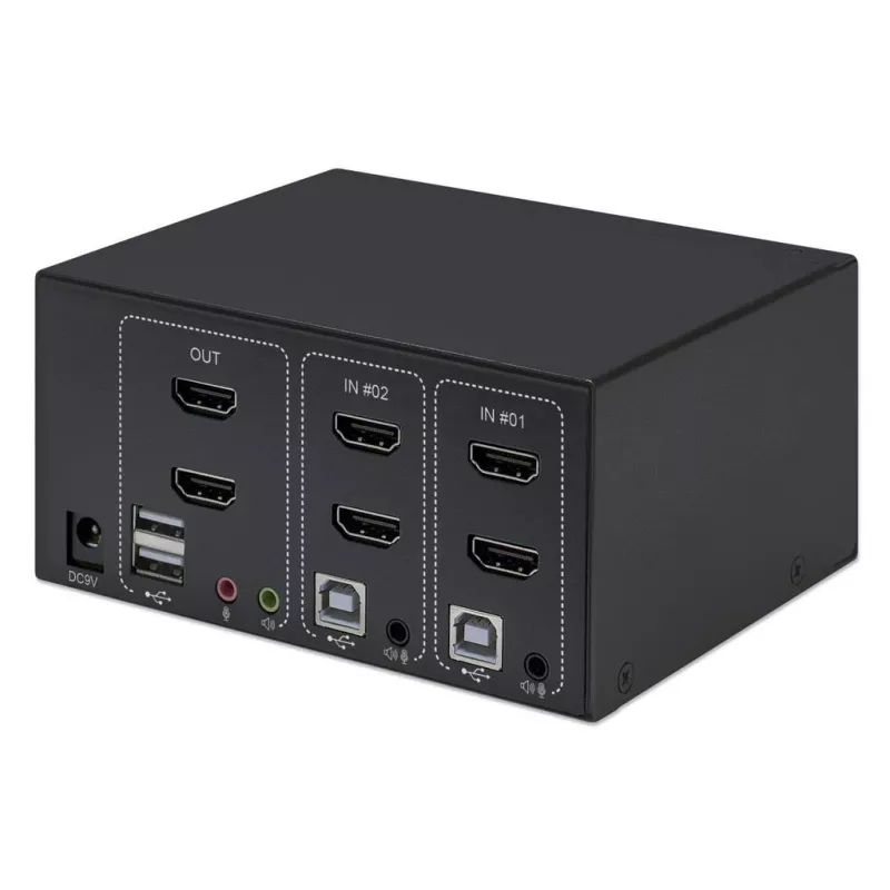 KVM-switch Manhattan 2-poorts 4K HDMI USB audio bediening van 2 computers
