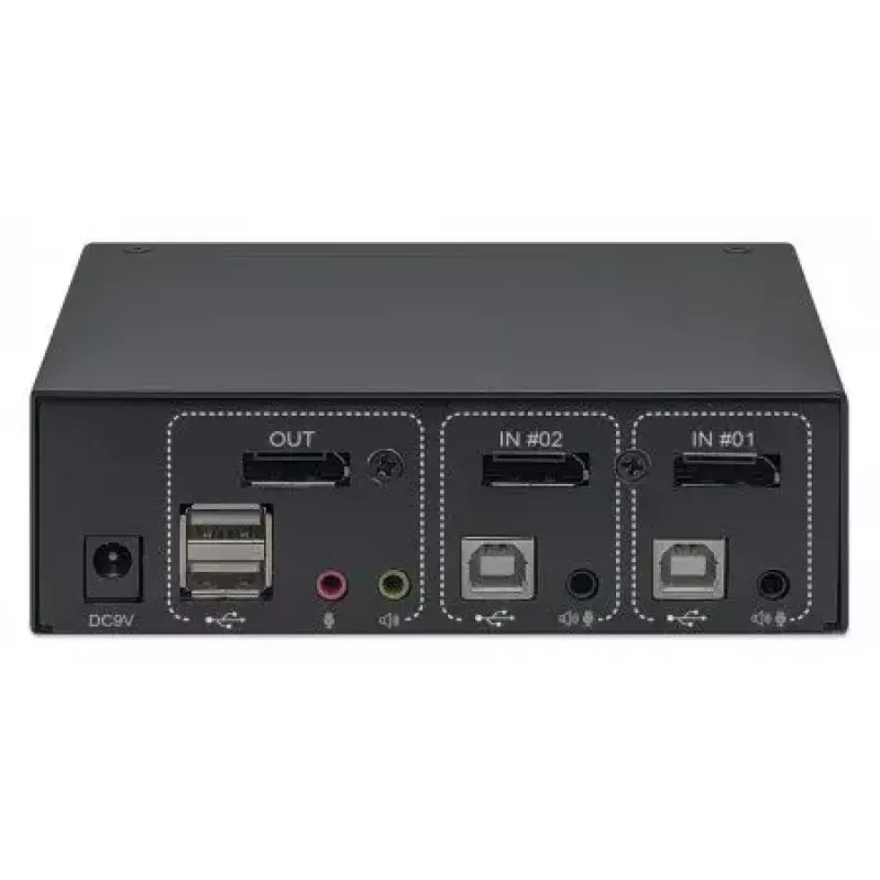 Manhattan 153546 KVM-switch, 2 poorten DisplayPort/USB 2.0, 4K@60Hz, audio, 2 kabels van 1,8 m