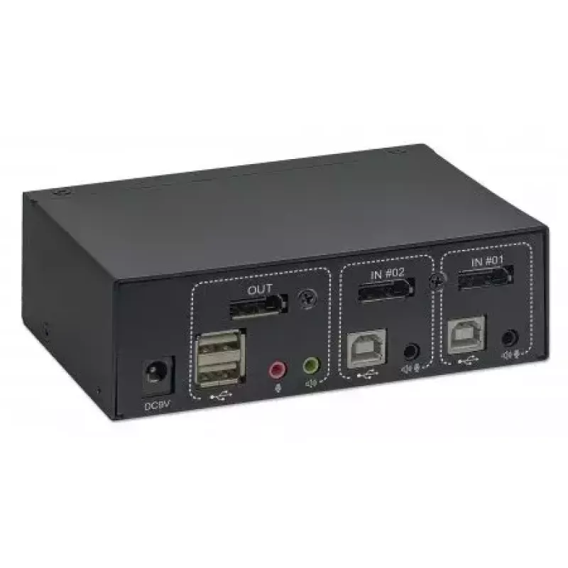 Manhattan 153546 KVM-switch, 2 poorten DisplayPort/USB 2.0, 4K@60Hz, audio, 2 kabels van 1,8 m