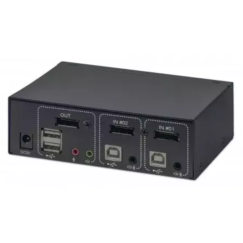 Manhattan 153546 KVM-switch, 2 poorten DisplayPort/USB 2.0, 4K@60Hz, audio, 2 kabels van 1,8 m