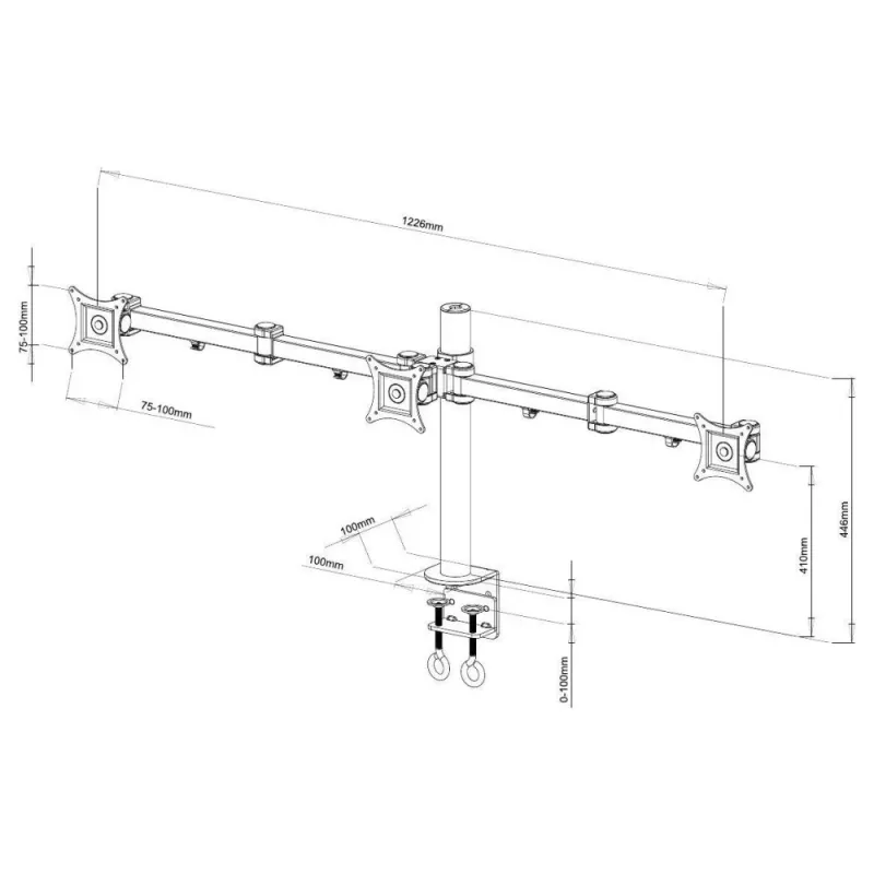 Techly 13-24 inch tafelstandaard voor 3 monitoren met klem ICA-LCD 482-T