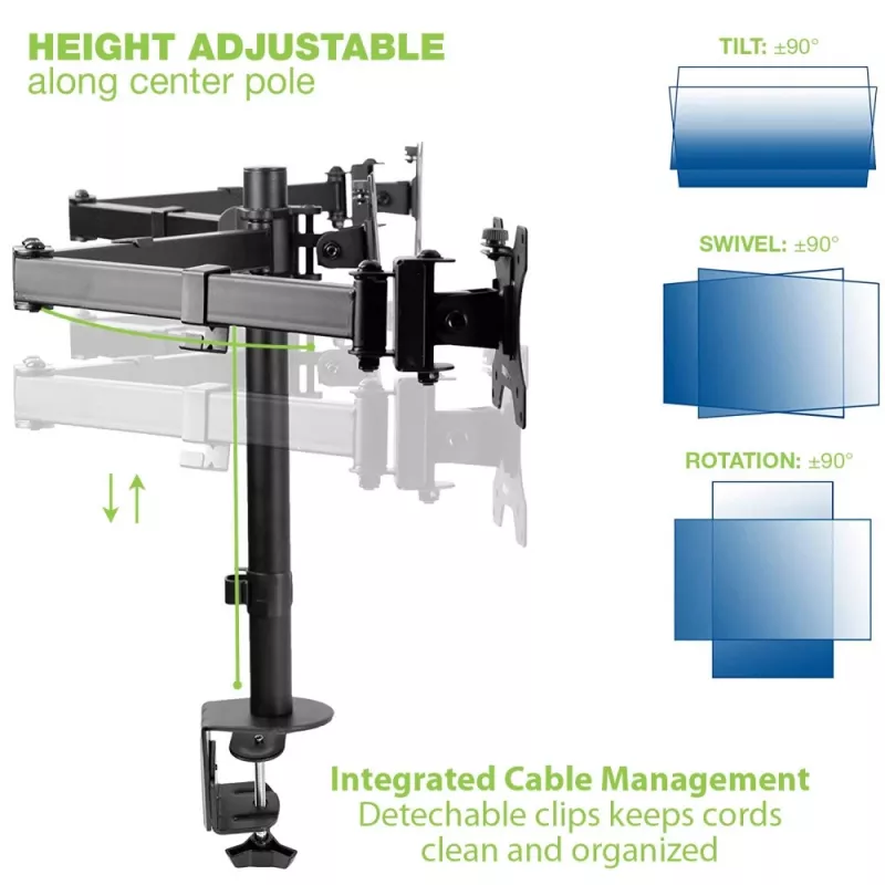 Techly 13-24 inch tafelstandaard voor 3 monitoren met klem ICA-LCD 482-T