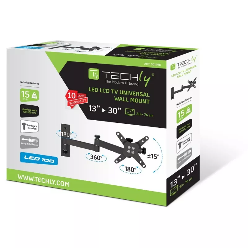 Techly 13-30 inch wandhouder voor LED-LCD-TV kantelbaar 3 gewrichten zwart” ICA-LCD 104BK