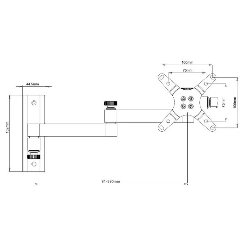Techly ICA-LCD 104 wandbeugel voor LCD 13–30 inch, 3 scharnieren, kantel- en draaibaar, tot 15 kg, VESA 75x75/100x100, zilver
