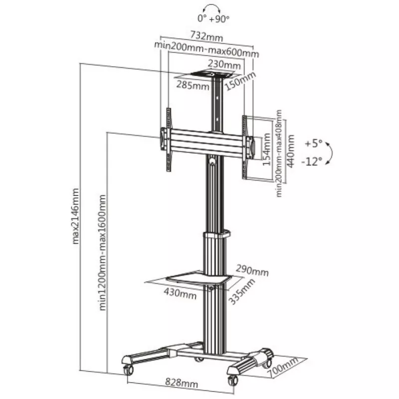 Techly vloerstandaard rolwagen voor LCD / LED / plasma 37-70 met opbergvak ” ICA-TR15