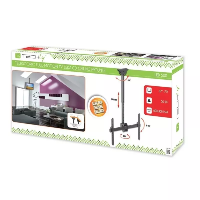 Techly 37-70 telescoop-plafondhouder universele LED TV LCD-houder ICA-CPLB 946S