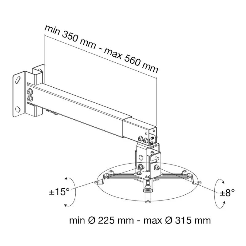 Techly ICA-PM 16 plafondbeugel voor projector, tot 20 kg, verstelbaar 43–65 cm, kantel- en draaibaar, zilver