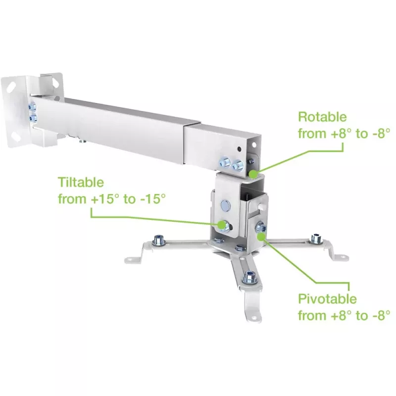 Techly ICA-PM 16 plafondbeugel voor projector, tot 20 kg, verstelbaar 43–65 cm, kantel- en draaibaar, zilver