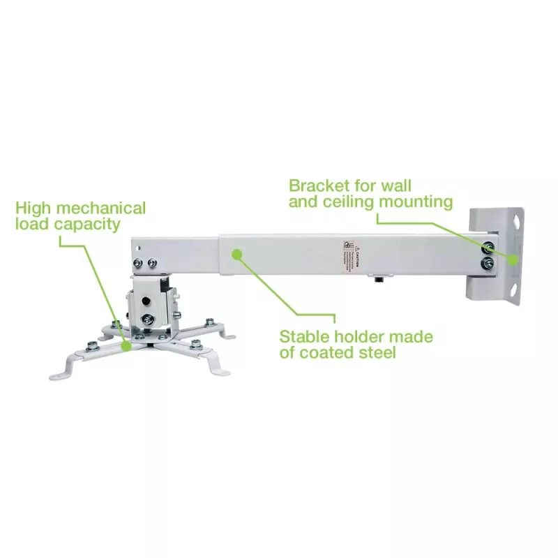 Techly ICA-PM 16 plafondbeugel voor projector, tot 20 kg, verstelbaar 43–65 cm, kantel- en draaibaar, zilver