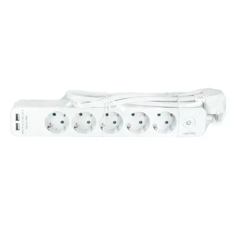 Stroomverlenging LogiLink LPS249U 1,5 m 5 AC-stopcontacten binnen wit