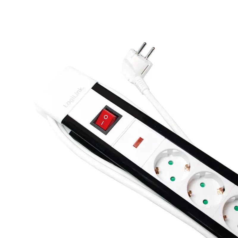Stroomverlenging LogiLink LPS211 3m 5 AC-stopcontacten binnen zwart wit