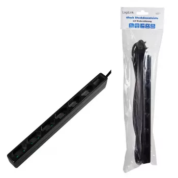 Stroomverlenging LogiLink LPS231B 1,5m 6 AC-stopcontacten binnen zwart