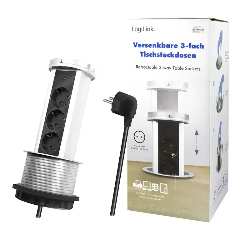 Stroomverlenging LogiLink LPS235A 1,8 m 3 AC-stopcontacten binnen zwart zilver