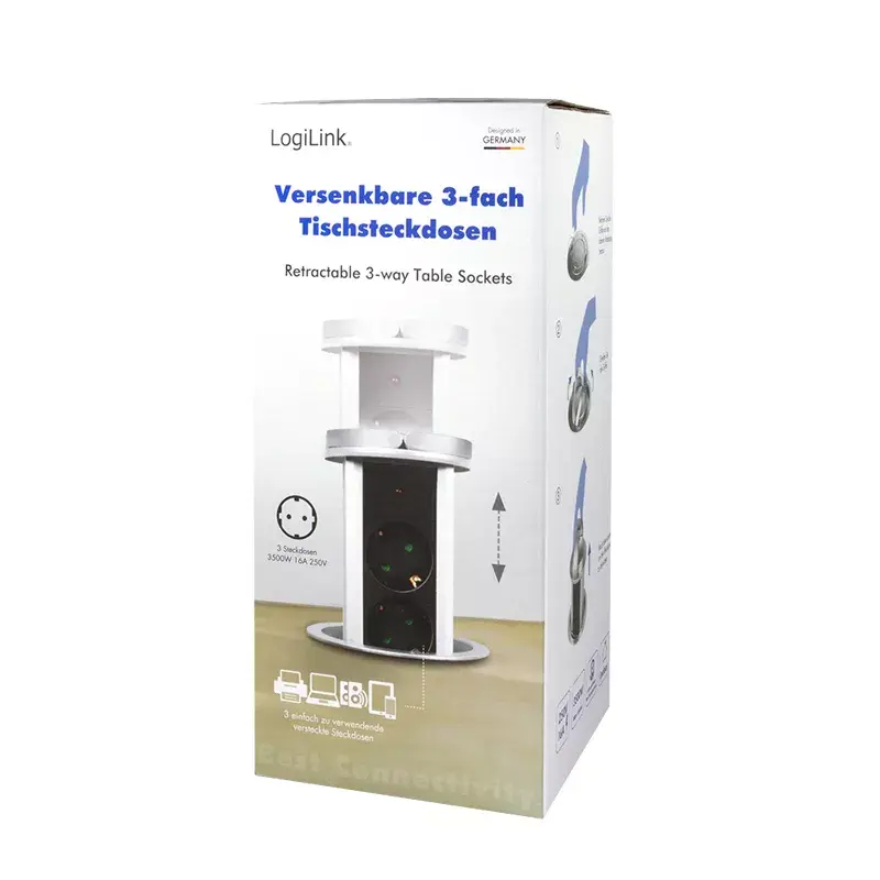 Stroomverlenging LogiLink LPS235A 1,8 m 3 AC-stopcontacten binnen zwart zilver