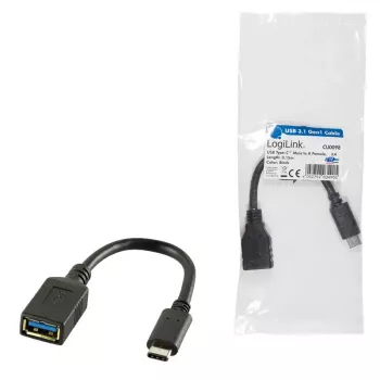 USB-kabel LogiLink USB C - USB A 0,15m CU0098 zwart