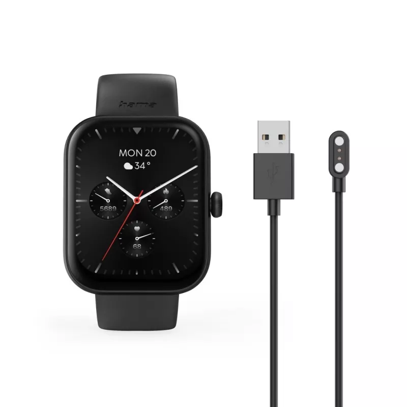Hama Fit Watch 5000 smartwatch, 1,65 inch (4,19 cm) TFT, 47 mm, belfunctie, hartslag, IP68, Bluetooth, zwart
