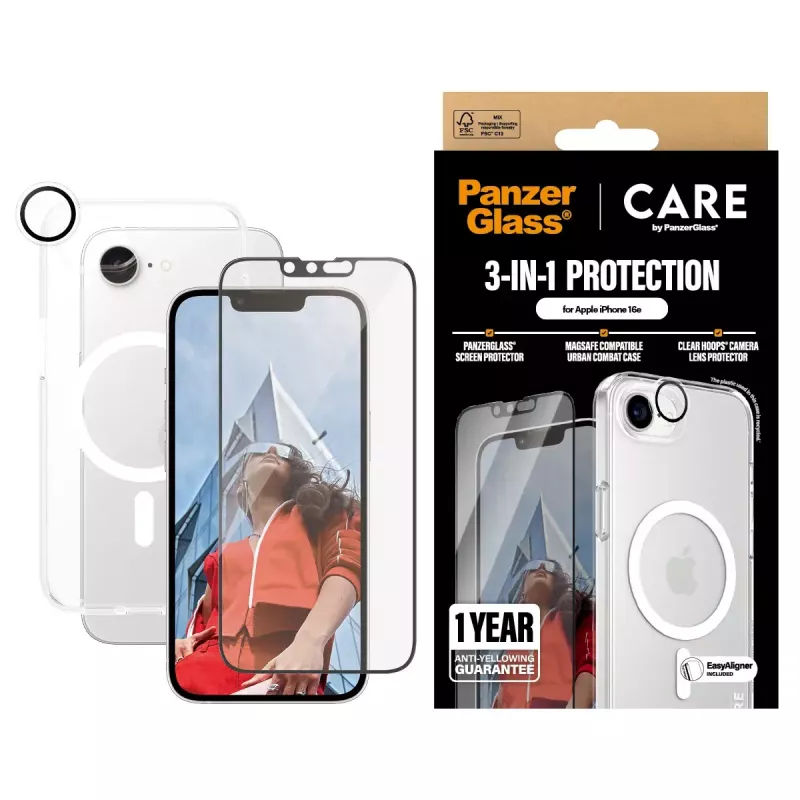 PanzerGlass CARE by ® Flagship 3-in-1 bundel iPhone 16e krasvast stootvast