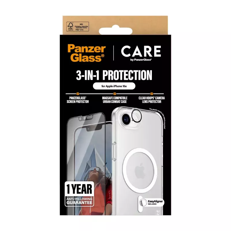 PanzerGlass CARE by ® Flagship 3-in-1 bundel iPhone 16e krasvast stootvast