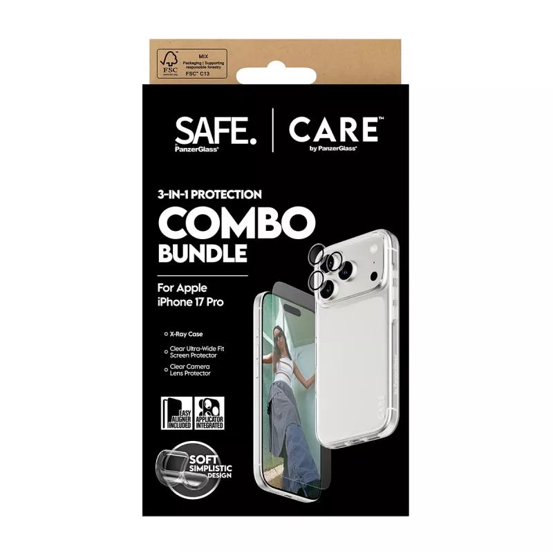 PanzerGlass 3-in-1 Combo Bundle voor iPhone 17 Pro CR40572 — beeldschermbescherming, camera-afdekking en hoesje
