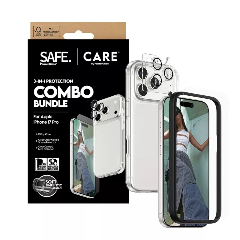 PanzerGlass 3-in-1 Combo Bundle voor iPhone 17 Pro CR40572 — beeldschermbescherming, camera-afdekking en hoesje
