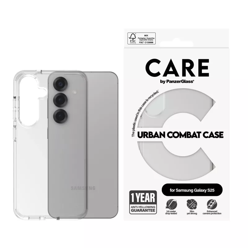 PanzerGlass hoesje Samsung Galaxy S25, transparant, Urban Combat met heldere rand