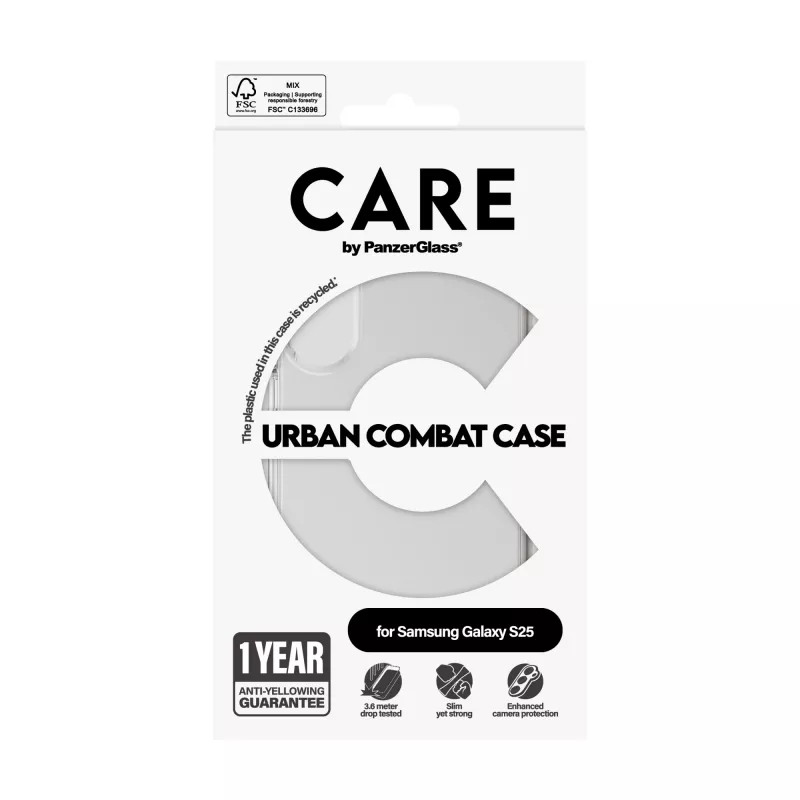 PanzerGlass hoesje Samsung Galaxy S25, transparant, Urban Combat met heldere rand
