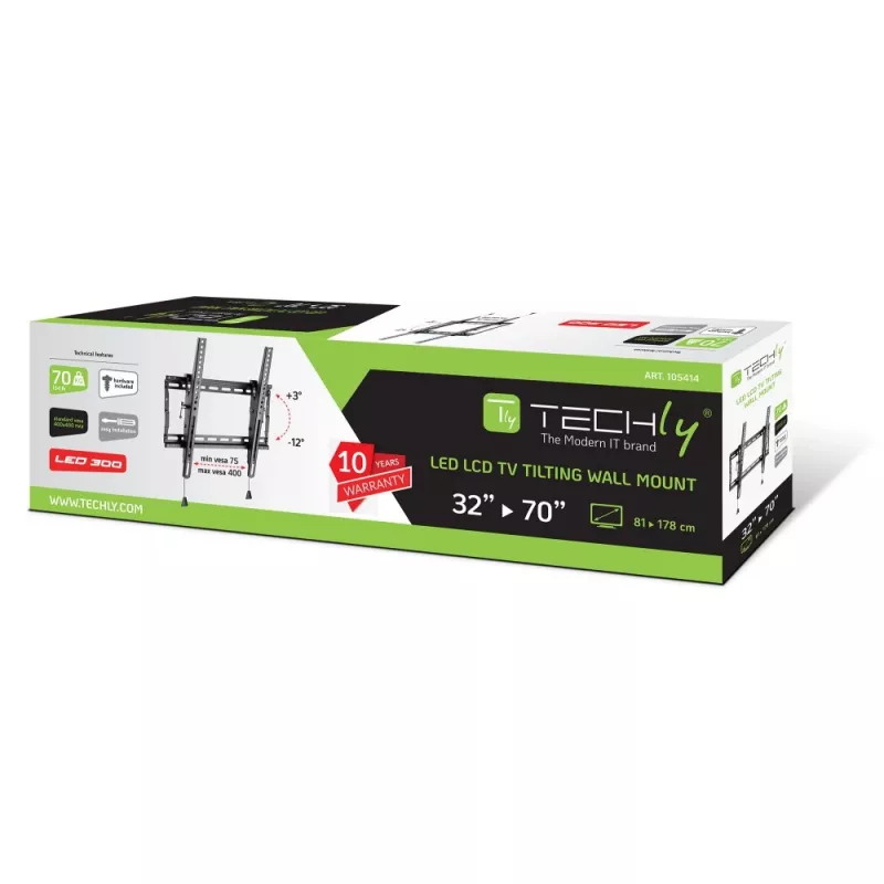Techly ICA-PLB 59T tv-wandbeugel 32-70 inch (81-178 cm), kantelbaar, 70 kg, slank 49 mm, zwart