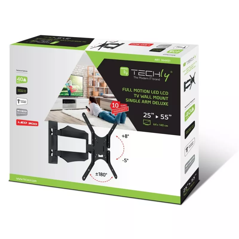 Techly ICA-PLB 271M tv-wandbeugel 25-52 inch, draai- en kantelbaar, slank, 40 kg, zwart