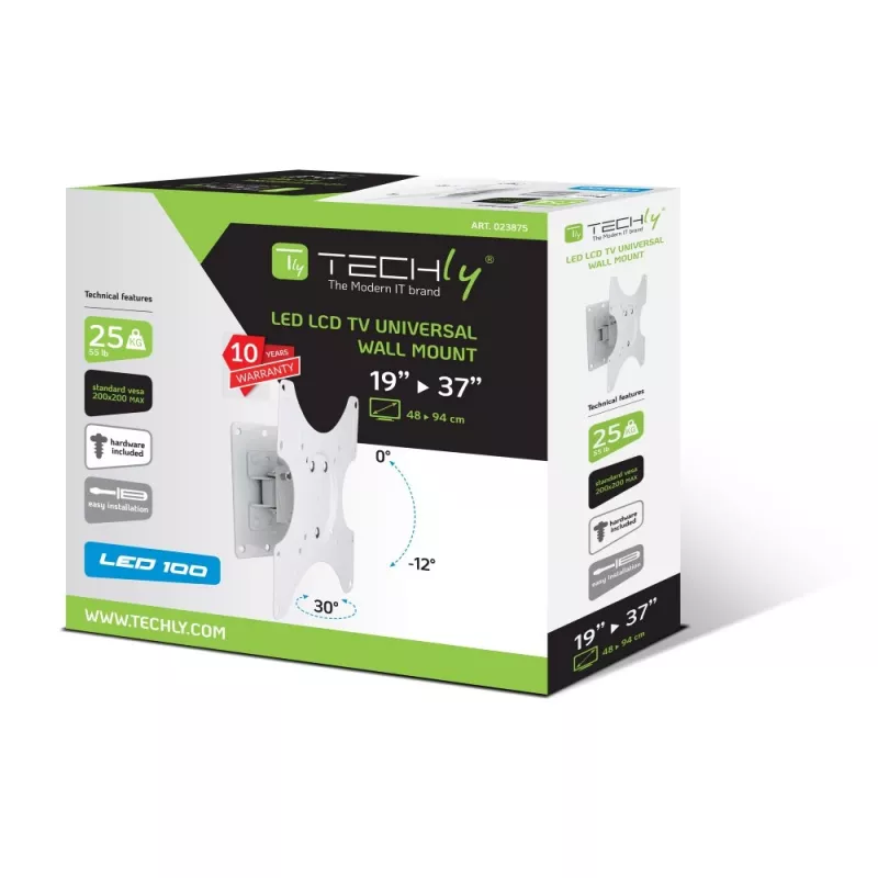 Techly wandsteun voor LCD LED 19-37'' kantelbaar 1 gewricht wit ICA-LCD 2900WH