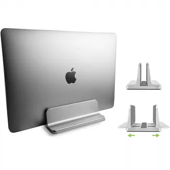 Laptopstandaard TECHLY verticale aluminium notebookstandaard zilver voor maximaal 17 inch (96×150×48 mm, 580 g)