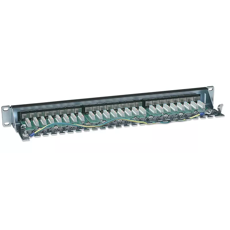 Intellinet patchpanel, Cat6, FTP, 24-poorts, 1U, afgeschermd, 90° top-entry LSA-strips, zwart