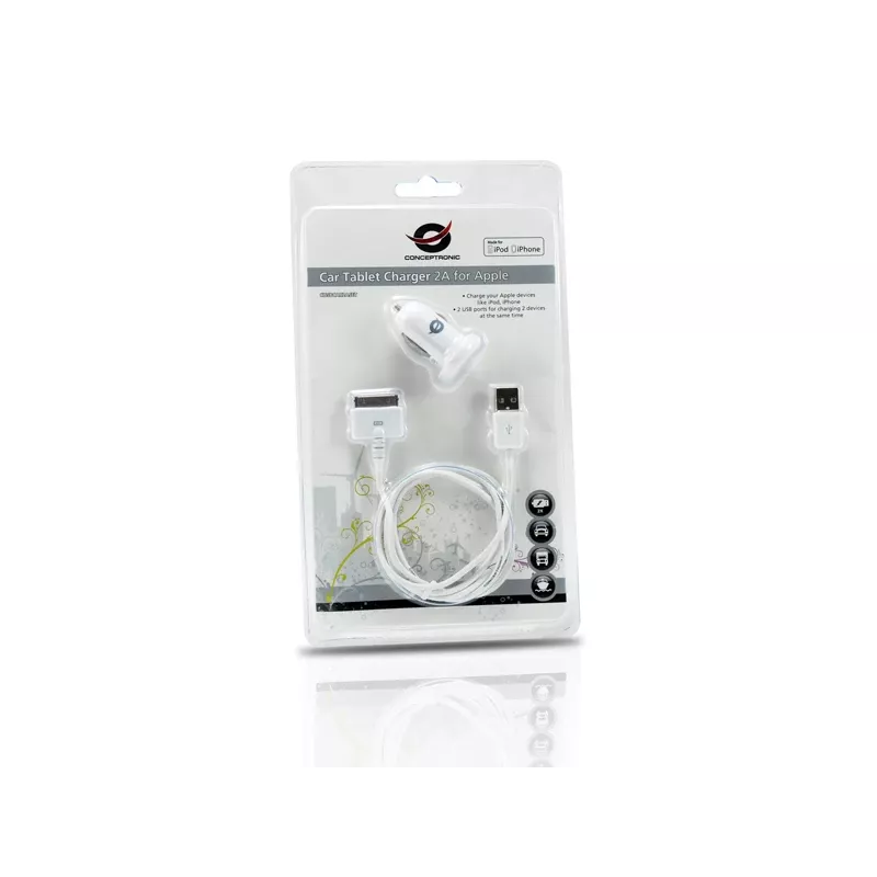 Conceptronic auto-tabletoplader 2A voor Apple, sigarettenaansteker, 5 V, wit