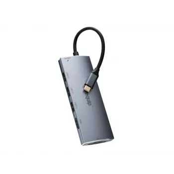 Equip USB-C 7 in 1 multifunctionele adapter, USB 3.2 Gen 1 (3.1 Gen 1) Type-C, 100 W, zilver, MicroSD (TransFlash), MicroSDHC, SD, SDHC, 4K Ultra HD, 30 Hz