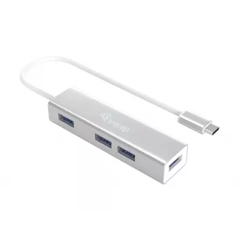 Equip USB-C naar 4-poorts USB 3.0 hub, USB 3.2 Gen 1 (3.1 Gen 1) Type-C, USB 3.2 Gen 1 (3.1 Gen 1) Type-A, 5000 Mbit/s, zilver, aluminium, Windows 10, Windows 7, Windows 8