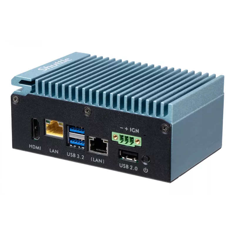 Shuttle Edge PC SPCEL02, Intel Celeron J6412, 1x HDMI, 2x 2.5G LAN, 1x COM, DIO (4x in, 4x out), 3x USB, 2x M.2, 12-24V, 24/7 continue werking, ventilatorloos, incl. VESA- & DIN-railhouder