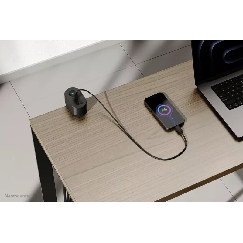 Neomounts DS22-840BL6 tafelstopcontact met klem en USB-C- en USB-A-aansluitingen – snel opladen