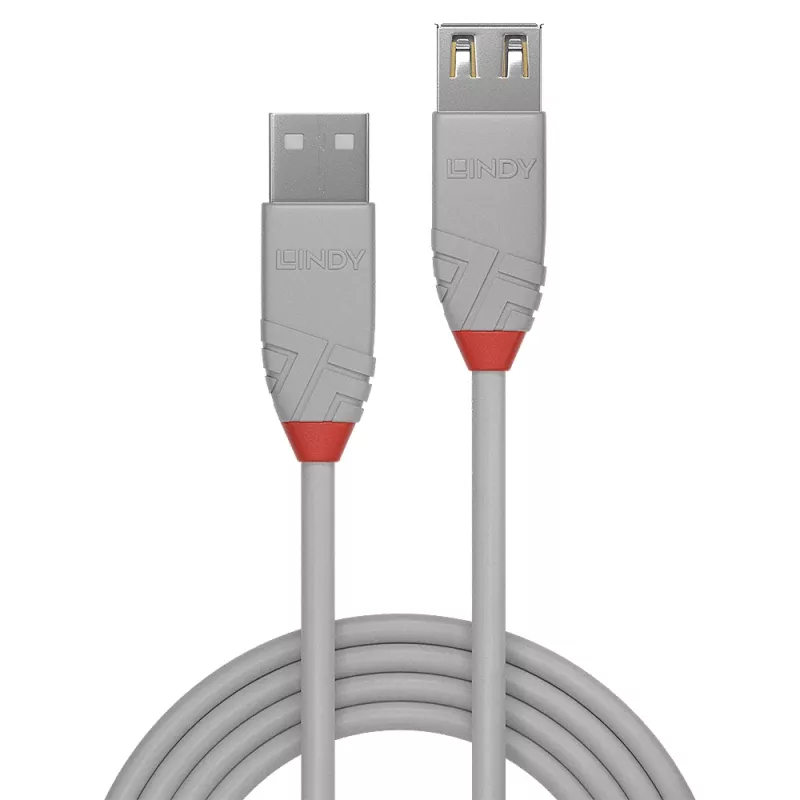 Lindy 0.2m USB 2.0 Type-A verlengkabel, Anthra Line, grijs