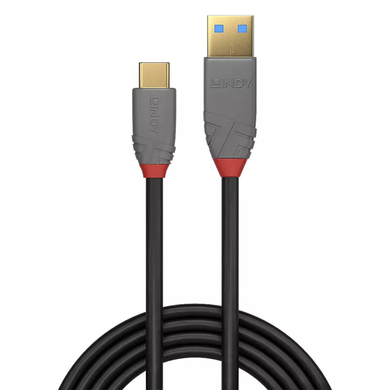 Lindy 1,5 m USB 3.2 Type-A-naar-C kabel, 10 Gbit/s, 5 A, PD, Anthra Line