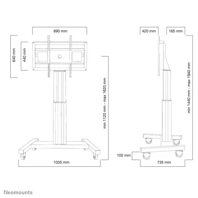 Neomounts PLASMA-M2500SILVER TV-rolwagen 42-100 inch - gemotoriseerd